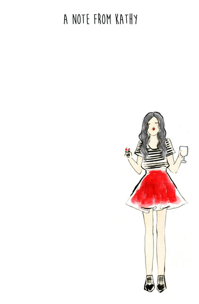 Black and White Tee Red Skirt Girl Personalized Notepad