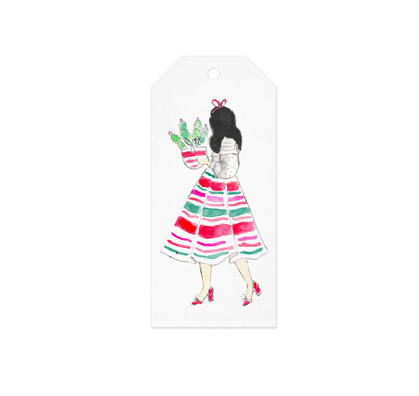 Christmas Cactus Girl Gift Tag