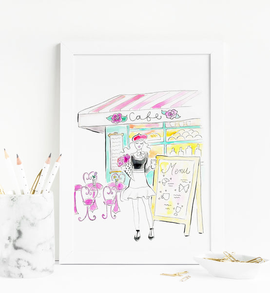 Cafe Menu Girl Art Print