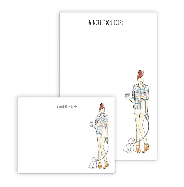 Casual Girl With Dog Personalized Stationery Desk Set