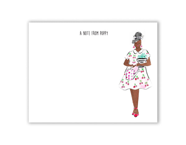 Cherry Dress Girl Personalized Stationery Set