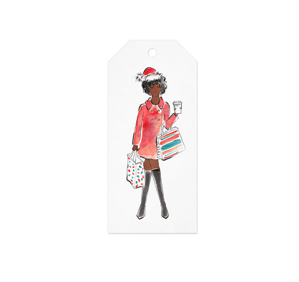Christmas Shopping Girl Gift Tag