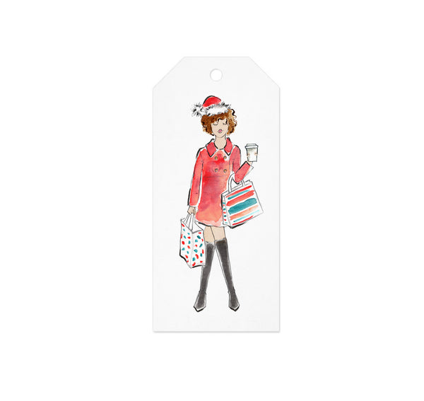 Christmas Shopping Girl Gift Tag