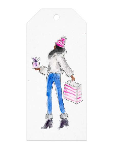 Holiday Shopping Girl Gift Tag
