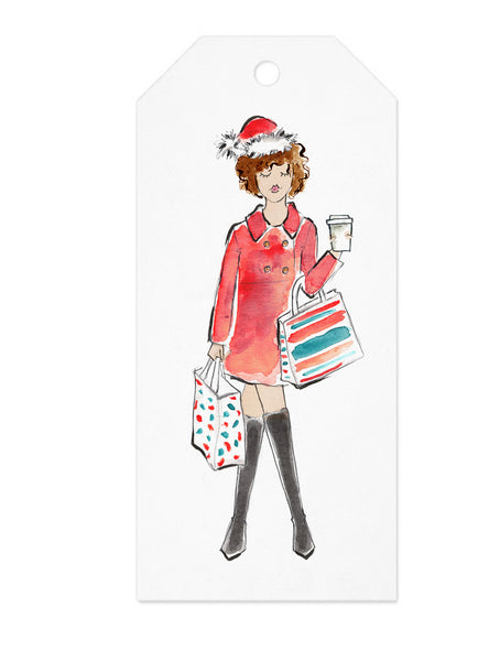 Christmas Shopping Girl Gift Tag