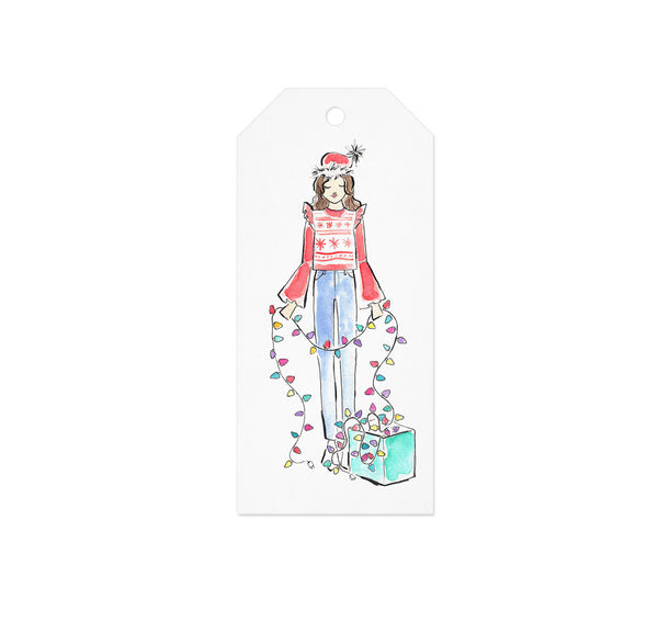 Christmas Lights Girl Gift Tag