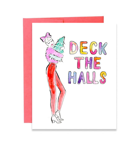 Pre-Order Christmas Card - Deck the Halls (red and pink)