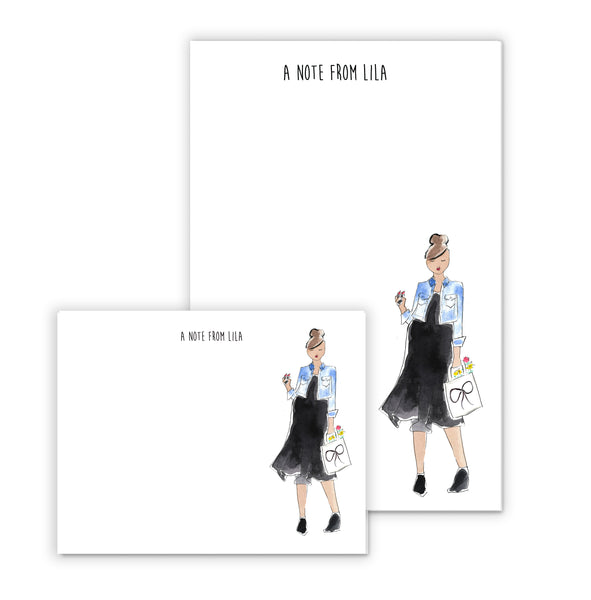 Denim Jacket + Black Dress Personalized Stationery Desk Set