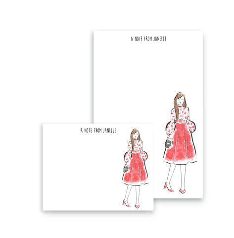 Red Dress Girl Personalized Stationery Desk Set