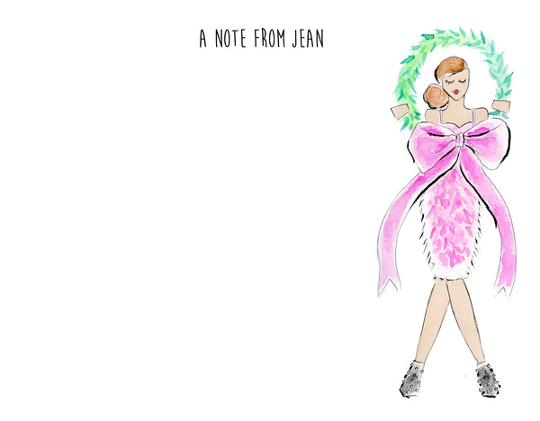 Wreath + Bow Girl Personalized Stationery