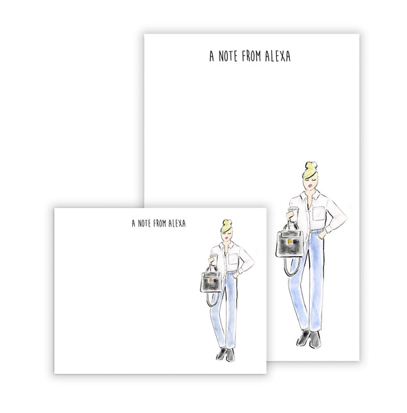 Jeans and White Tee Girl Personalized Stationery Desk Set