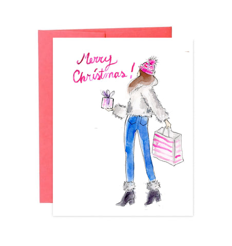 Pre-Order Christmas Card - Merry Christmas Shopping Girl