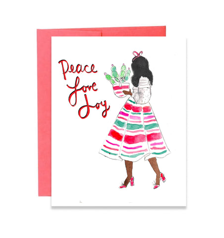 Pre-Order Holiday Card - Peace, Love, Joy - Cactus Girl