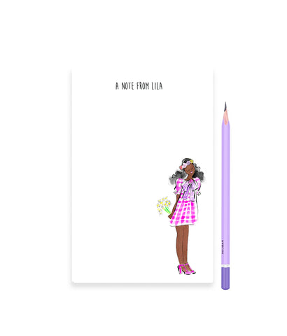 Pink Gingham Fashionista Girl Personalized Notepad