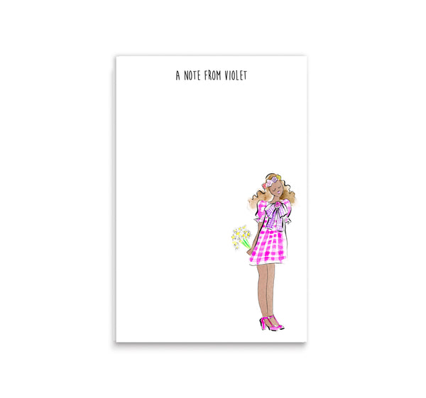 Pink Gingham Fashionista Girl Personalized Notepad