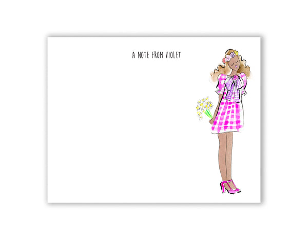 Pink Gingham Fashionista Personalized Stationery Set