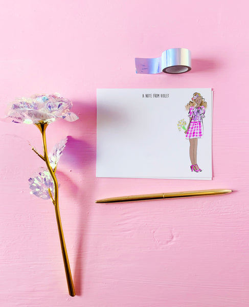 Pink Gingham Fashionista Personalized Stationery Set