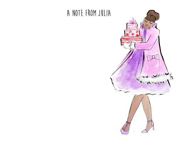 Pink + Purple Carrying Presents Girl Personalized Stationery