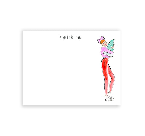 Pink+ Red Carrying Christmas Tree Girl Personalized Stationery