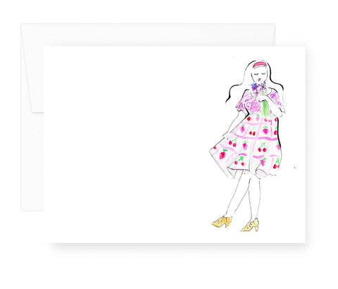 Strawberry + Cherries Girl Note Card Set {Ready to Ship}