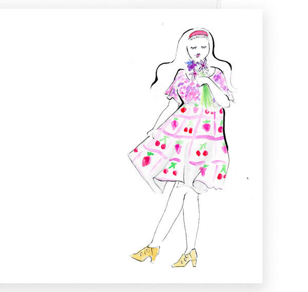 Strawberry + Cherries Girl Note Card Set {Ready to Ship}