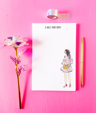 Strawberry Dress Girl with Strawberries Personalized Notepad