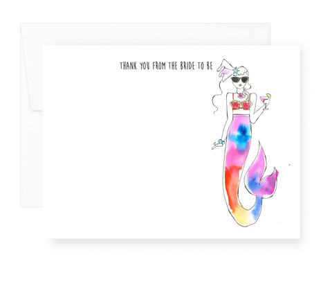 Mermaid Thank you from the Bride to Be Note Card Set (Ready to Ship)