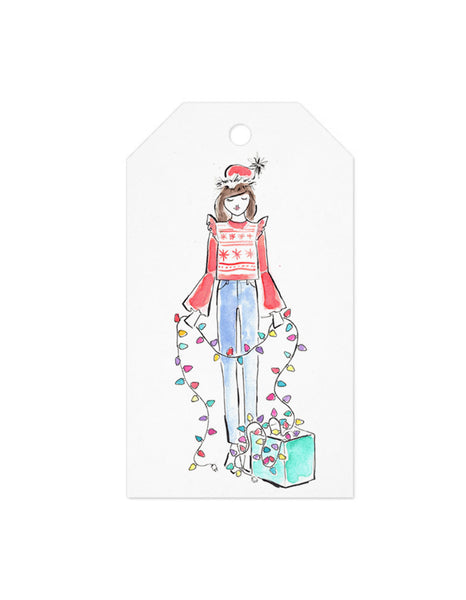 Christmas Lights Girl Gift Tag