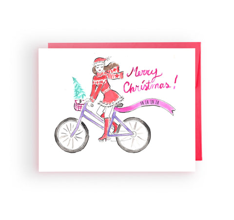 Fa La La Bike Girl Christmas Card (Ready to Ship)