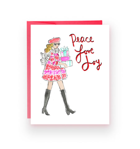 Peace Love Joy Carrying Presents Holiday Card (Ready to Ship)