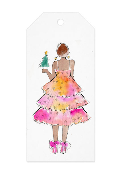 Holiday Twinkle Dress Girl Gift Tag
