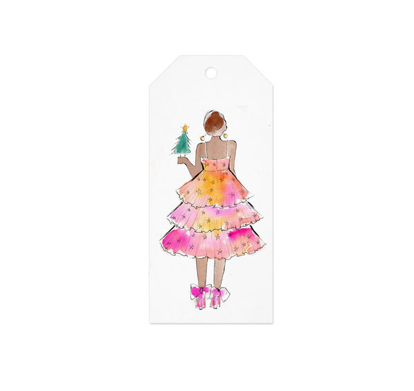 Holiday Twinkle Dress Girl Gift Tag