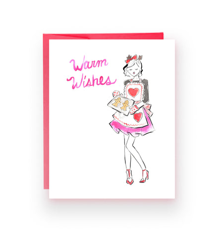 Pre-Order Holiday Card - Warm Wishes Baking Girl