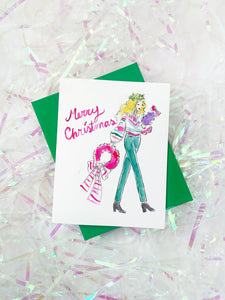 Christmas Card - Carrying Christmas Tree "Fa La La"