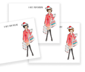 Shopping for Presents Christmas Girl Personalized Stationery
