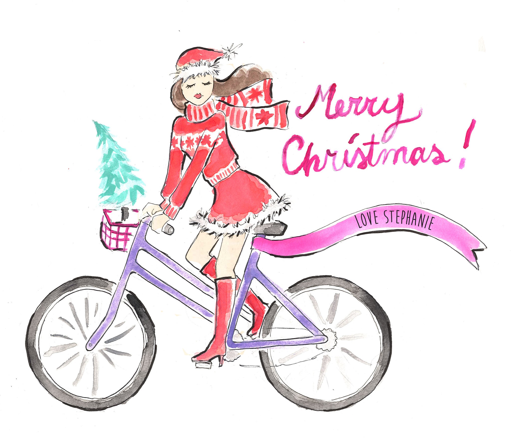 Christmas Card - Girl on Bike