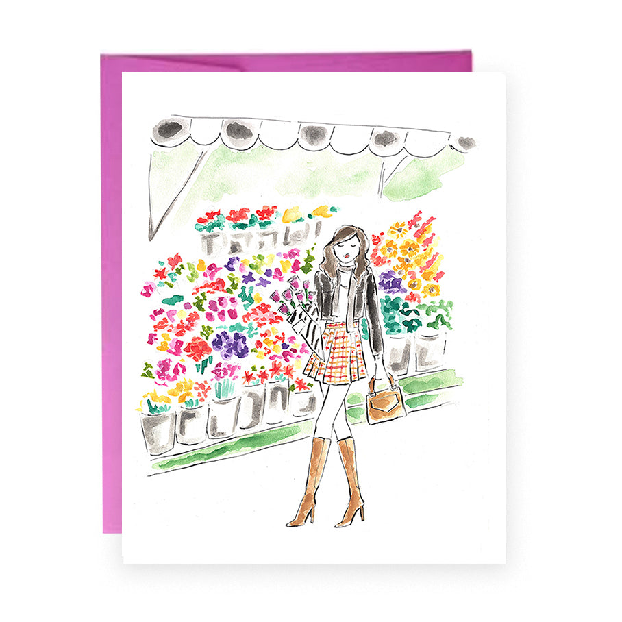 Flower Market Girl Greeting Card