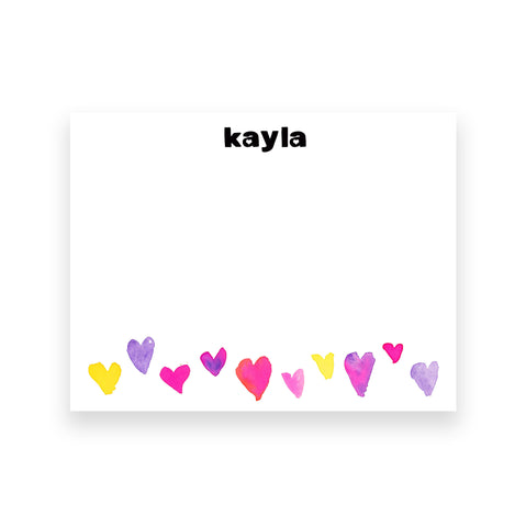 Watercolor Hearts Personalized Stationery